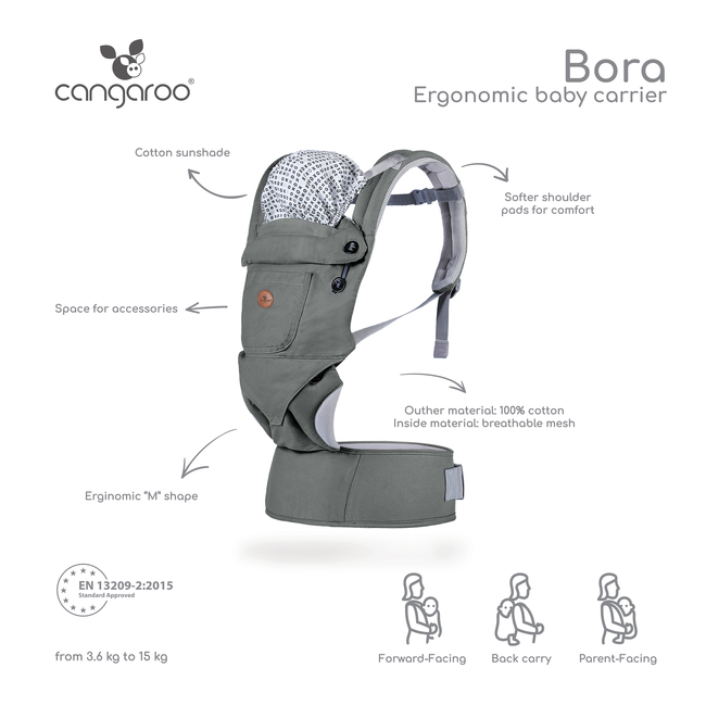 Cangaroo Baby carrier Bora grеy BC2060 3800146270704
