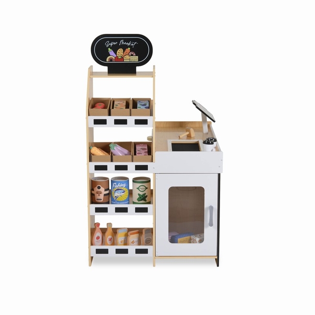 Moni Toys Ξύλινο Κατάστημα Παιχνιδιού – Σετ Μανάβικο & Παντοπωλείο, EN 71 W10A214 3801005602063