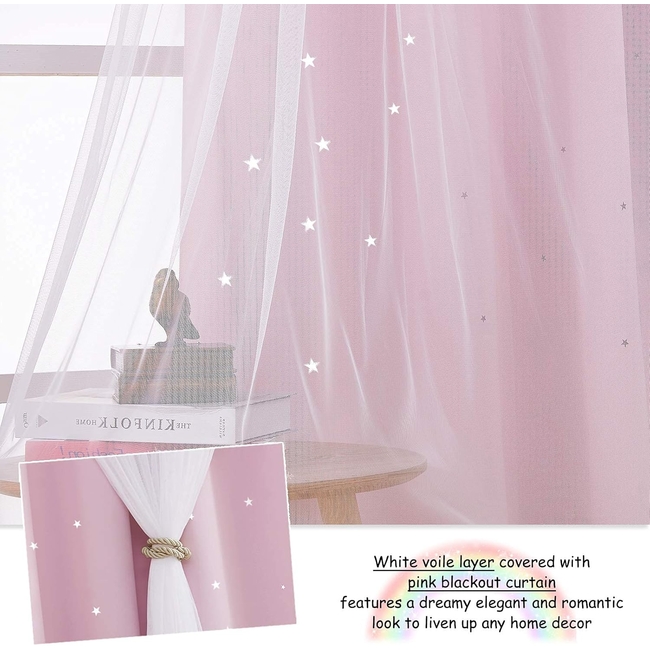 Curtain Black Out me cut out stars132 x 240 cm 2 PCS - Light Pink