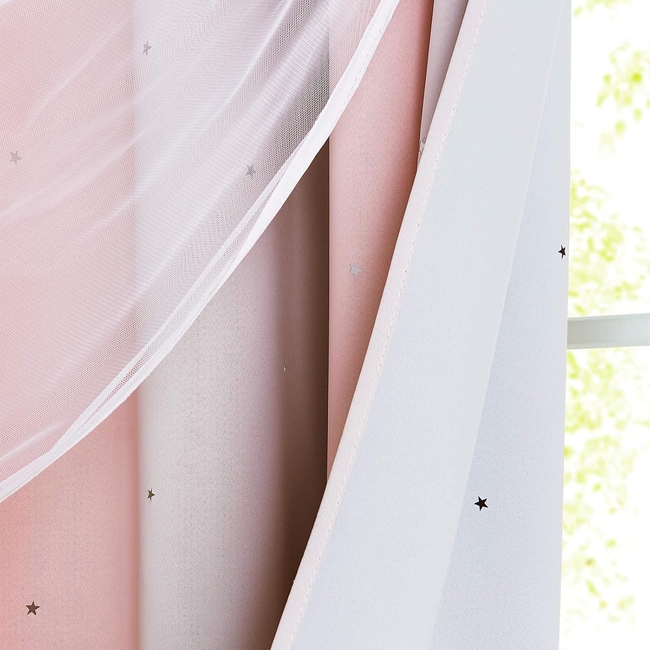 Curtain Black Out me cut out stars132 x 240 cm 2 PCS - Grey Pink