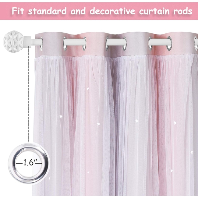 Curtain Black Out me cut out stars132 x 240 cm 2 PCS - Grey Pink