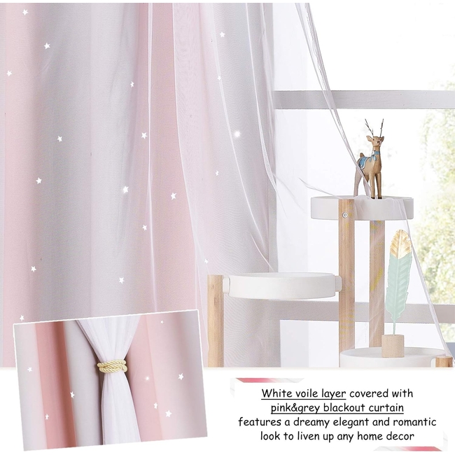 Curtain Black Out me cut out stars132 x 240 cm 2 PCS - Grey Pink