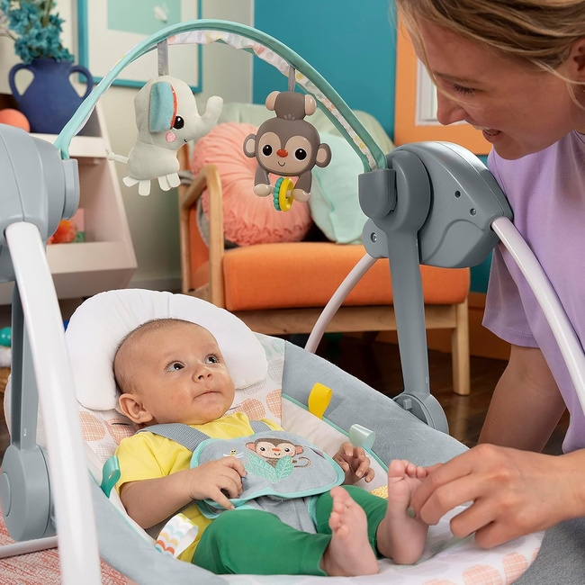 Bright Starts Whimsical Wild Automatic Baby Swing with 6 Melodies and Toys 0+m