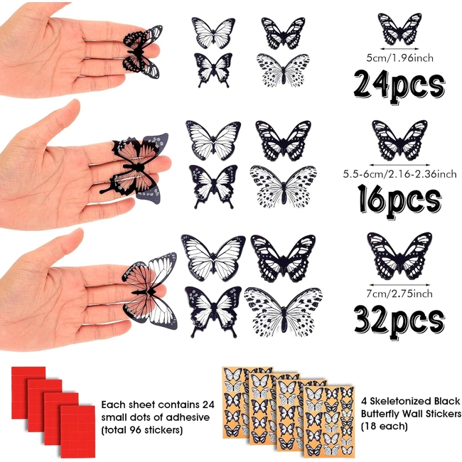 3D Stereo Butterfly Αυτοκόλλητα Πολλαπλών Χρήσεων 72 τμχ Τοίχου Ψυγείου Πόρτας Πεταλούδες Black