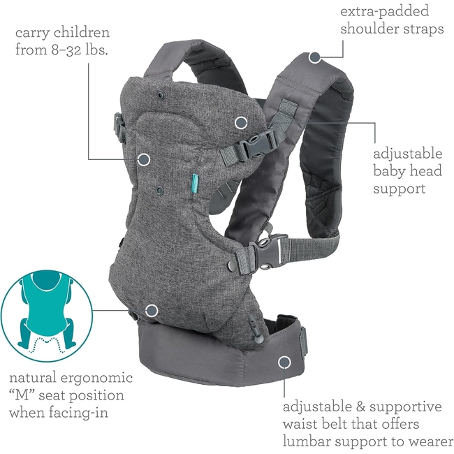 Infantino Flip 4-in-1 Baby Carrier | Ergonomic, Stylish & Adjustable Grey