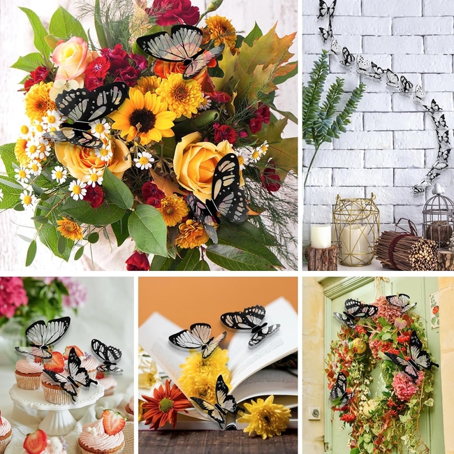 3D Stereo Butterfly Αυτοκόλλητα Πολλαπλών Χρήσεων 72 τμχ Τοίχου Ψυγείου Πόρτας Πεταλούδες Black