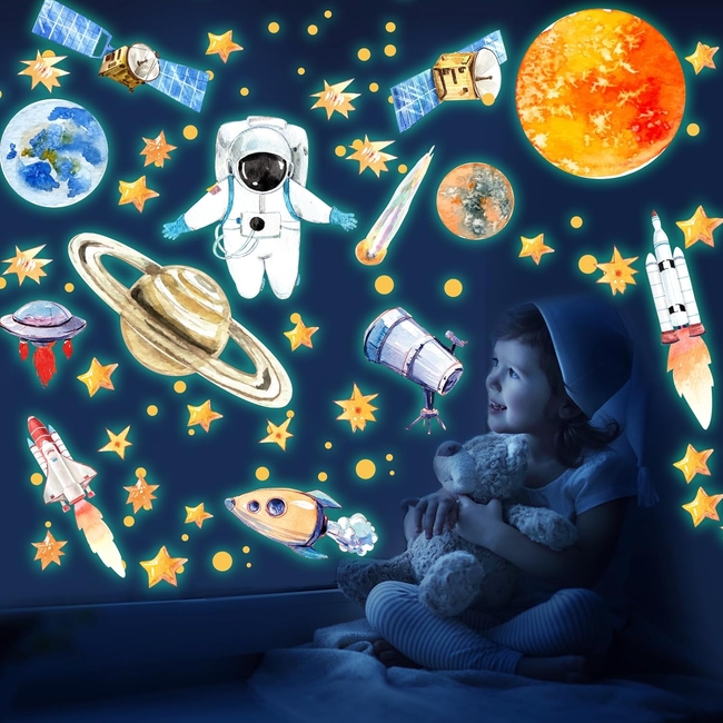 DIY Phosphorescent Wall Stickers For Kids Room Planets Stars