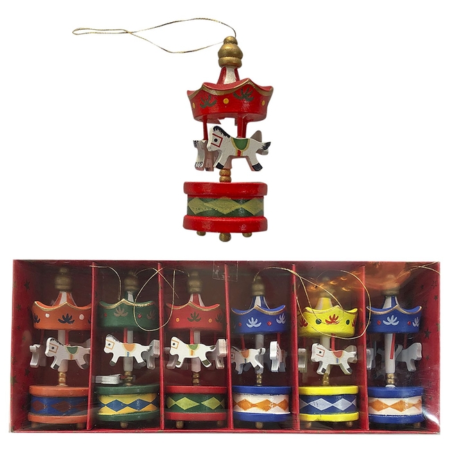 Xmasfest CHRISTMAS CAROUSEL TREE ORNAMENTS WOODEN PENDANTS SET 6 PCS 21X9CM 93-2713