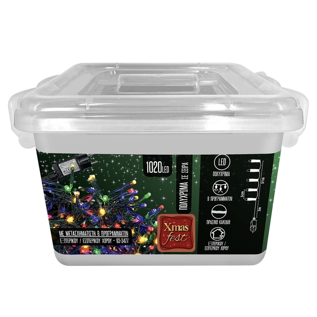 Xmasfest 1020 multi-colored LED lights in series with programs ip44 54m