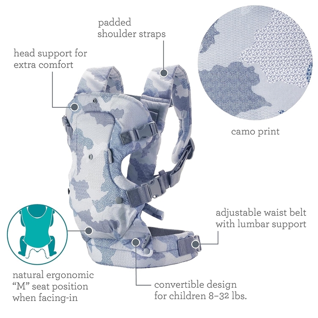 Infantino Flip 4-in-1 Baby Carrier | Ergonomic, Stylish & Adjustable Camo Blue