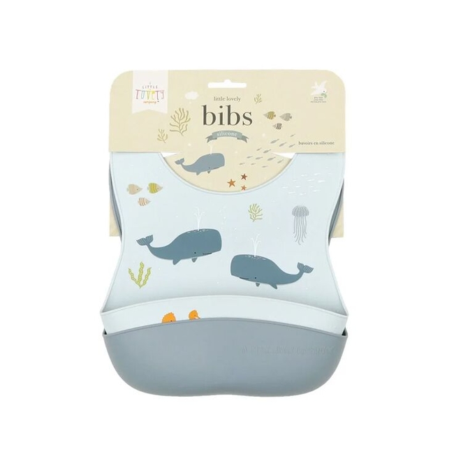 A little lovely company Silicone bibs set of 2 with crumb tray Ocean SBOCBU03