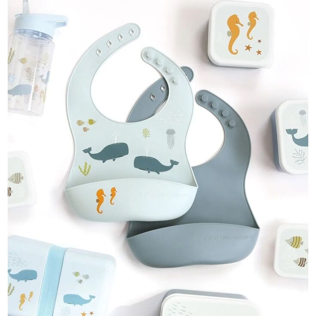 A little lovely company Silicone bibs set of 2 with crumb tray Ocean SBOCBU03