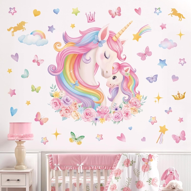 Unicorn Wall Stickers For Kids Room 2 Sheets Mom & Baby
