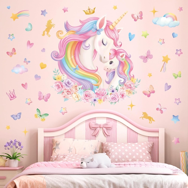 Unicorn Wall Stickers For Kids Room 2 Sheets Mom & Baby