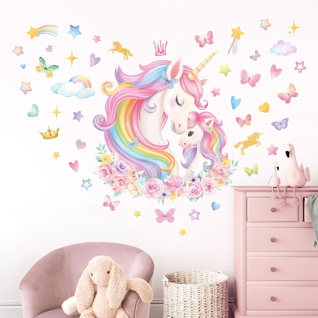 Unicorn Wall Stickers For Kids Room 2 Sheets Mom & Baby