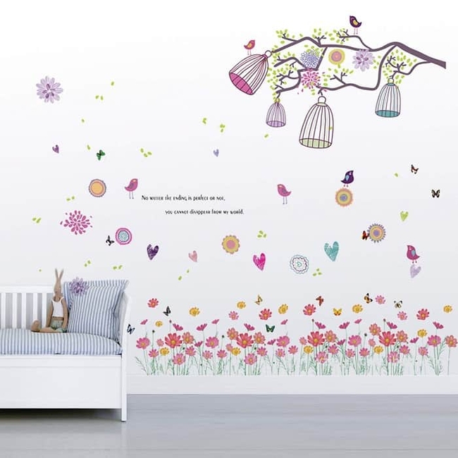 Αυτοκόλλητα Τοίχου Για Παιδικό Δωμάτιο Walplus - Huge Birdcage Pink Flower (700755178503)