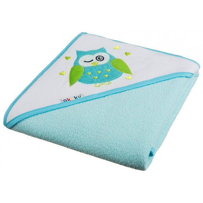 Akuku Hooded Towel 100x100 cm Owl Turquoise A1246