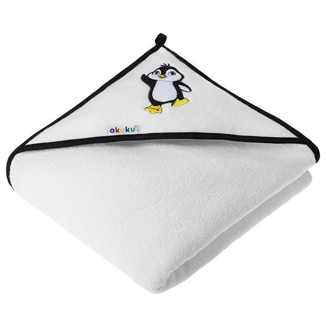 Akuku Βρεφική Βαμβακερή Πετσέτα με κουκούλα 100x100 cm Penguin Black White A1240