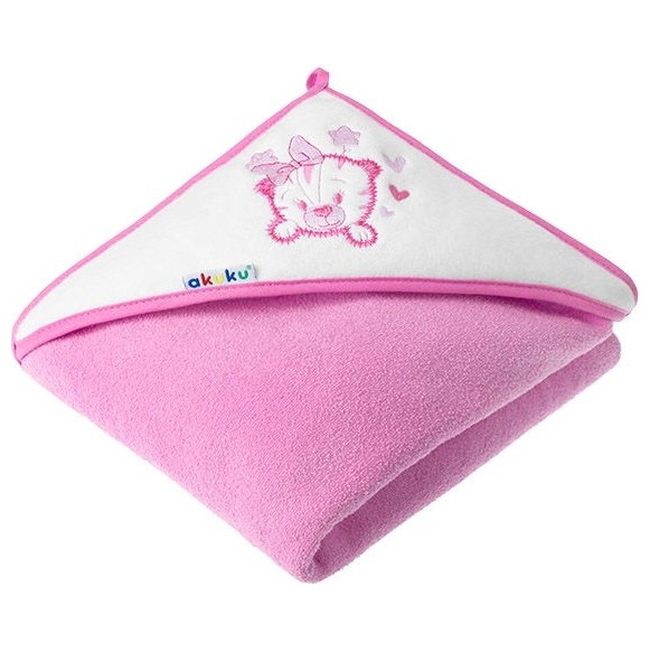 Akuku Βρεφική Βαμβακερή Πετσέτα με κουκούλα 100x100 cm Pink Bear A1253