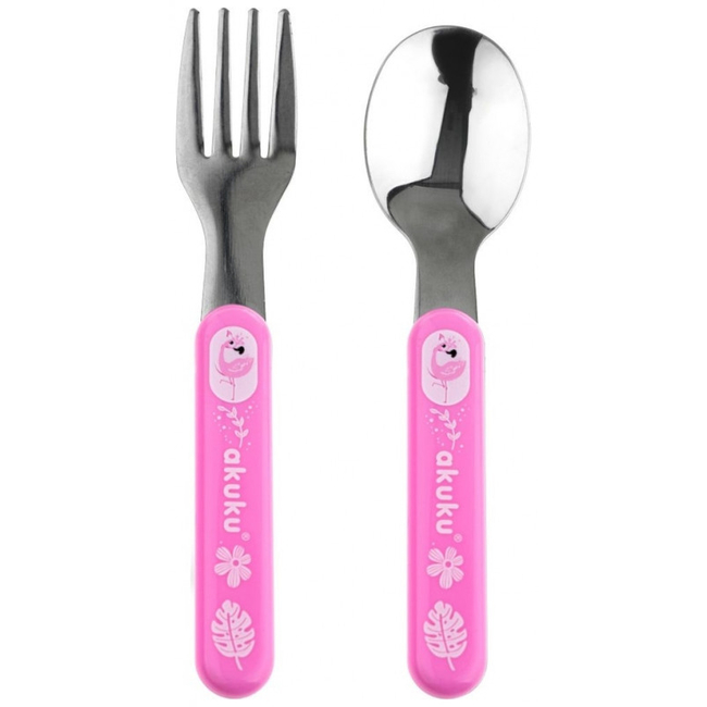 Akuku Stainless steel spoon and fork Pink A0101