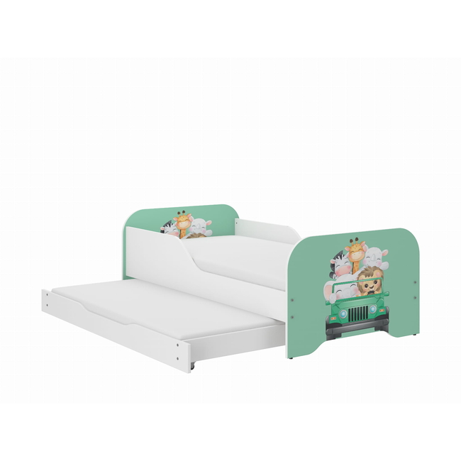 Miki 2 in 1 Children's Bed with Drawer & 2nd sleeping position 160 x 80 cm - Animal Trip