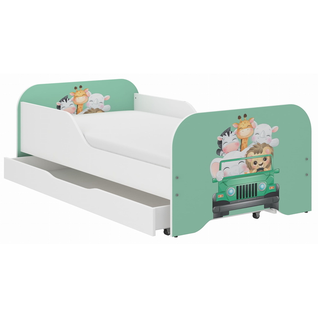 Miki Toddler Children Kids Bed Including Mattress + Drawer 160x80cm - Animal Trip