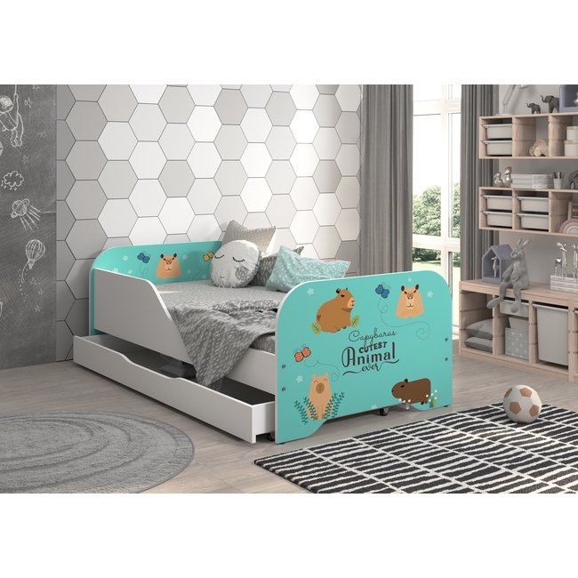 Toddler Children Kids Bed Including Mattress + Drawer 160x80 - Capybara Animals