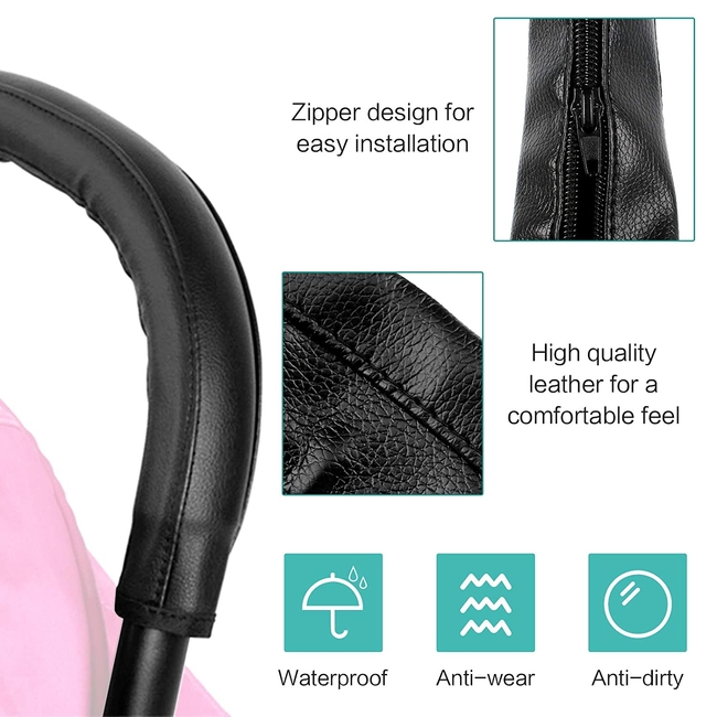 Spare Cover Set of 4 pcs Protector for the pushchair handle Eco Leather Black 561018