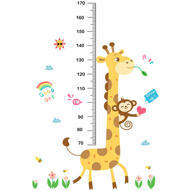 Αυτοκόλλητα Τοίχου με Υψομετρητή 70cm - 170cm Για Παιδικό Δωμάτιο Monkey Giraffe X001ACJABP