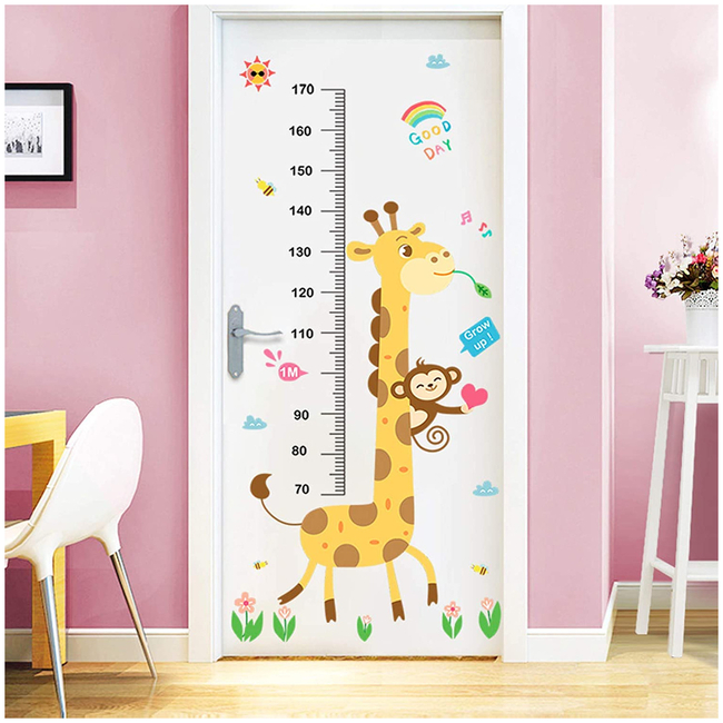 Αυτοκόλλητα Τοίχου με Υψομετρητή 70cm - 170cm Για Παιδικό Δωμάτιο Monkey Giraffe X001ACJABP