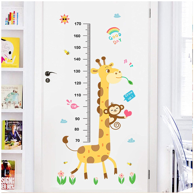 Wall Stickers For Kids Room Height Chart Growth Measurement Chart Monkey Giraffe X001ACJABP