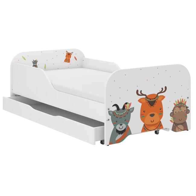 Toddler Children Kids Bed Including Mattress + Drawer 160x80 - Indian Animals