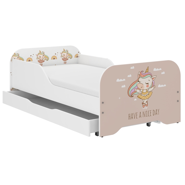 Toddler Children Kids Bed Including Mattress + Drawer 160x80 - Have a nice day Unicorn