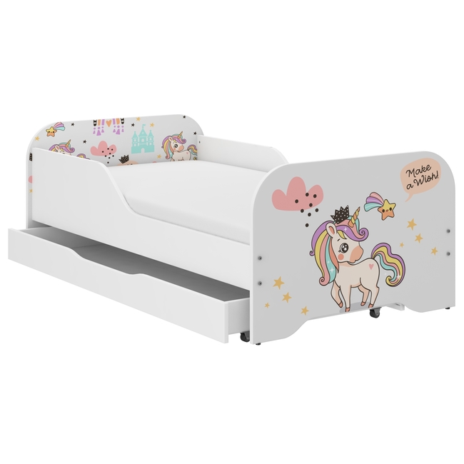 Toddler Children Kids Bed Including Mattress + Drawer 160x80 - Unicorn Rainbow