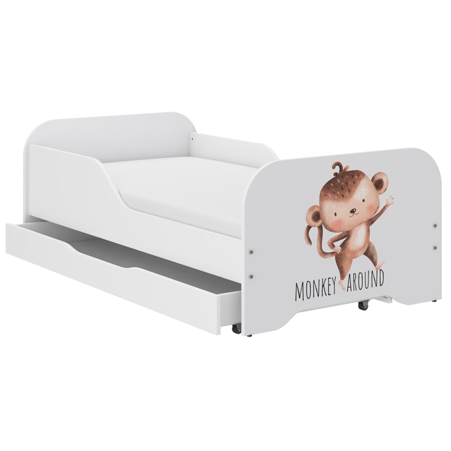 Toddler Children Kids Bed Including Mattress + Drawer 160x80 - Monkey Around