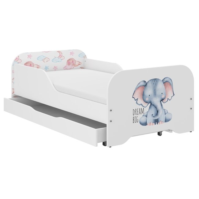 Toddler Children Kids Bed Including Mattress + Drawer 160x80 - Dream Big Elephant