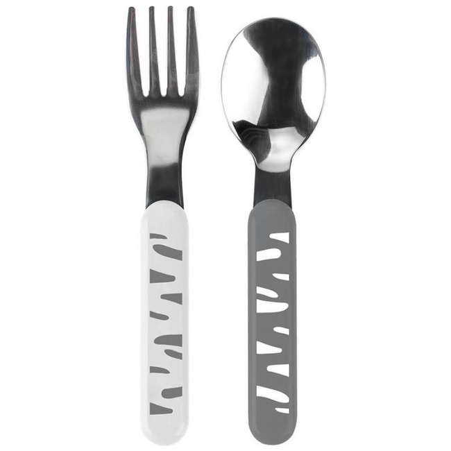 Babyono Stainless Steel Spoon Fork Set 12+ months White Gray BN1065/01