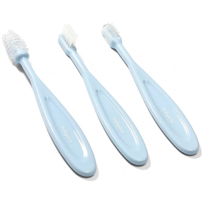 Babyono Παιδική Οδοντόβουρτσα 3 τμχ για 3m+ Μπλε BN550/02