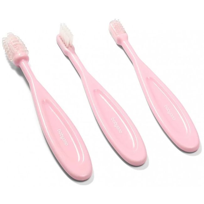 Babyono Παιδική Οδοντόβουρτσα 3 τμχ για 3m+ Ροζ BN550/01