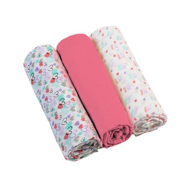 Babyono Muslin Swaddle Blanket 3 pcs 70x70cm - Pink (BN348/02)