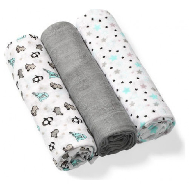 BabyOno Set of 3 soft muslin diapers from Bamboo and Cotton 70 x 70 cm Grey BN397/02