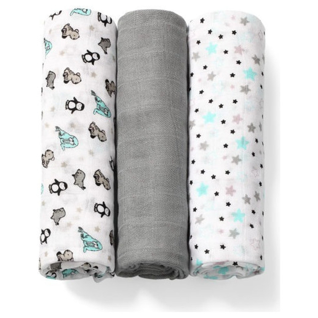 BabyOno Set of 3 soft muslin diapers from Bamboo and Cotton 70 x 70 cm Grey BN397/02