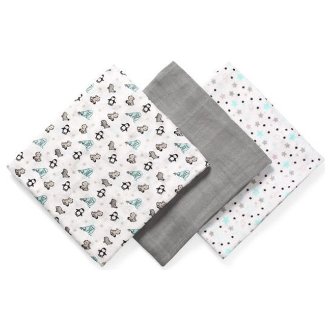 BabyOno Set of 3 soft muslin diapers from Bamboo and Cotton 70 x 70 cm Grey BN397/02
