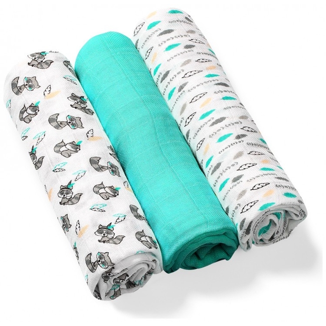 BabyOno Set of 3 soft muslin diapers from Bamboo and Cotton 70 x 70 cm (BN397/06)