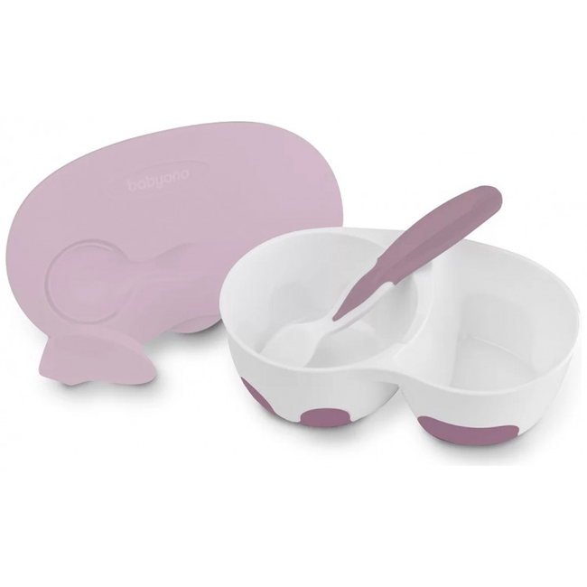 Babyono Set bowl with two chambers and teaspoon 350ml Pink BN1067/02