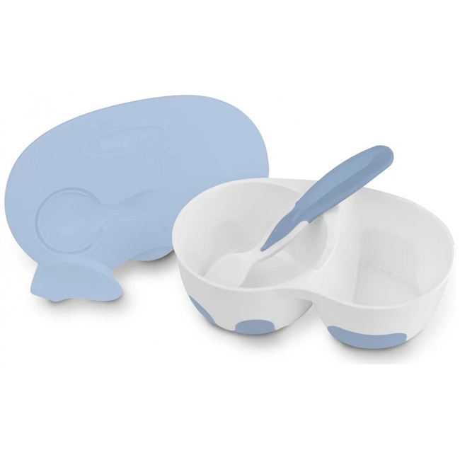 Babyono Set bowl with two chambers and teaspoon 350ml blue BN1067/01