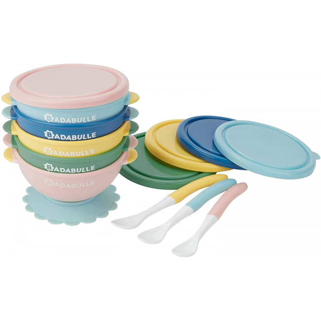 Badabulle Set of 5 non-slip 330ml bowls & 3 flexible spoons B005107