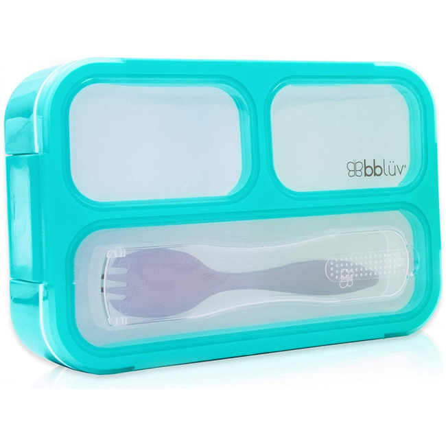 Bbluv Bento Box Food Container with Lid Fork & Dividers Aqua B0123-A