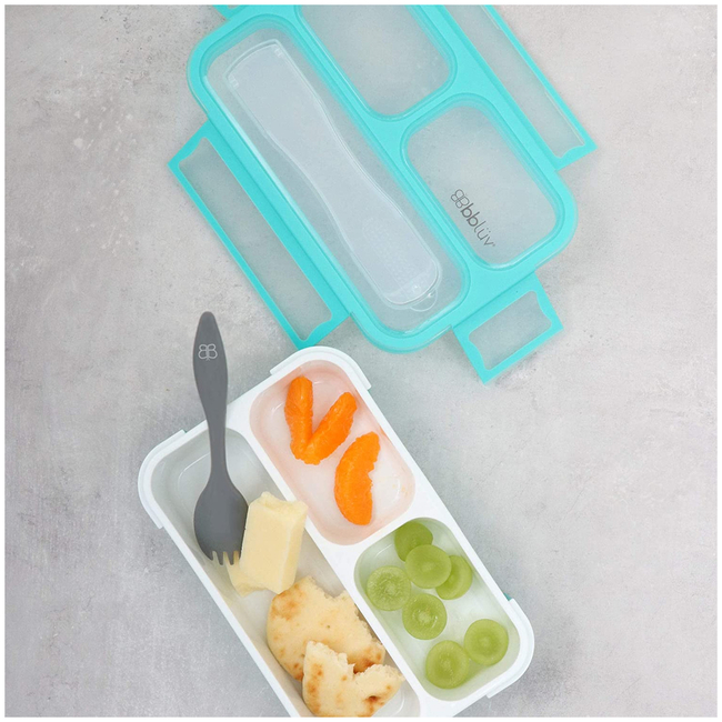 Bbluv Bento Box Food Container with Lid Fork & Dividers Aqua B0123-A