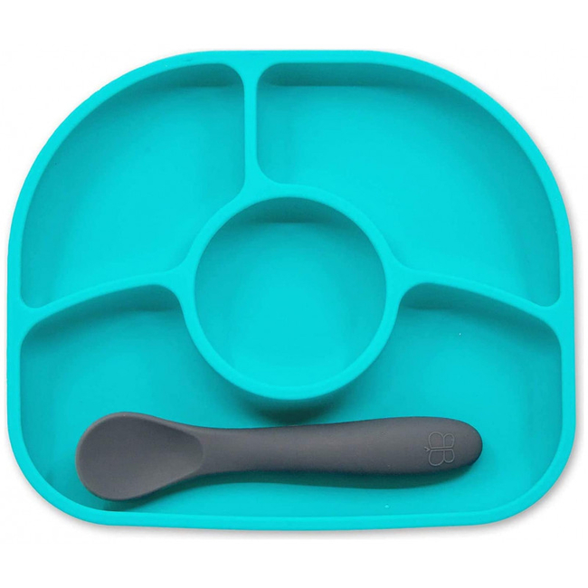 Bbluv Yumi Non-Slip Silicone Divided Plate & Spoon Aqua B0153-A